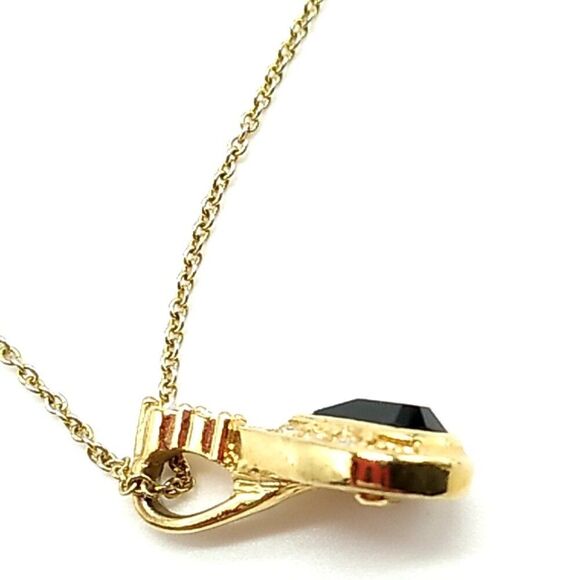 VTG ROMAN Black Rhinestone Teardrop Surrounded by Crystals Pendant Necklace Sign - Picture 8 of 16